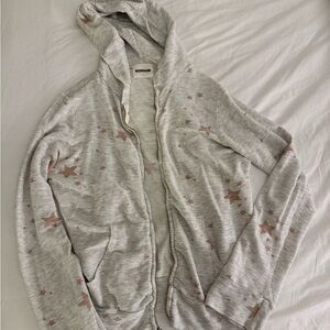 Monrow Grey Star Full Zip Hoodie